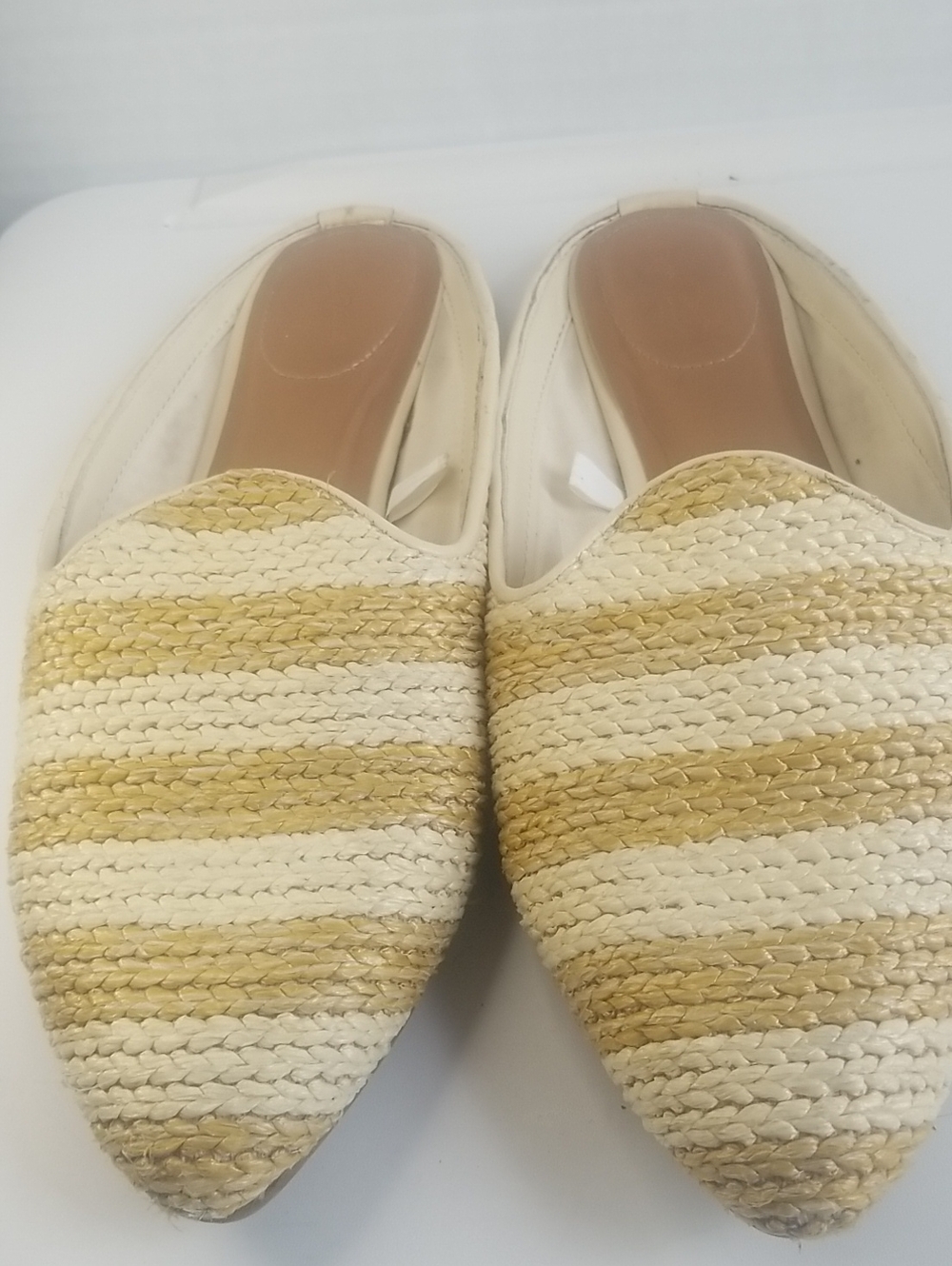 Universal Thread Cream and Gold Striped Woven Mules